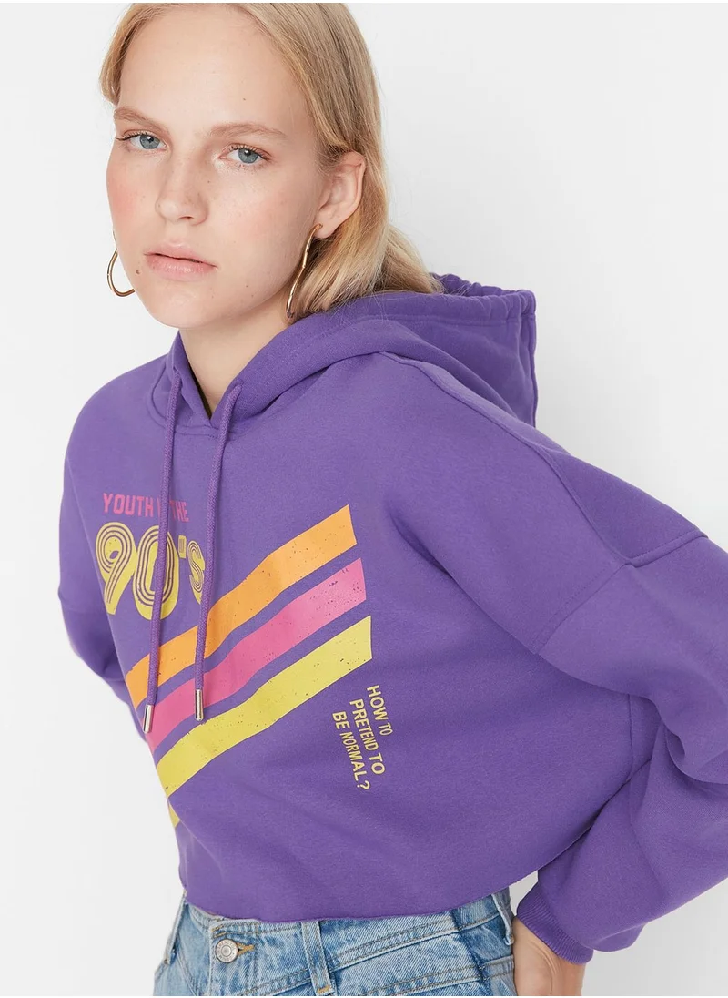 trendyol Crop Printed Hoodie