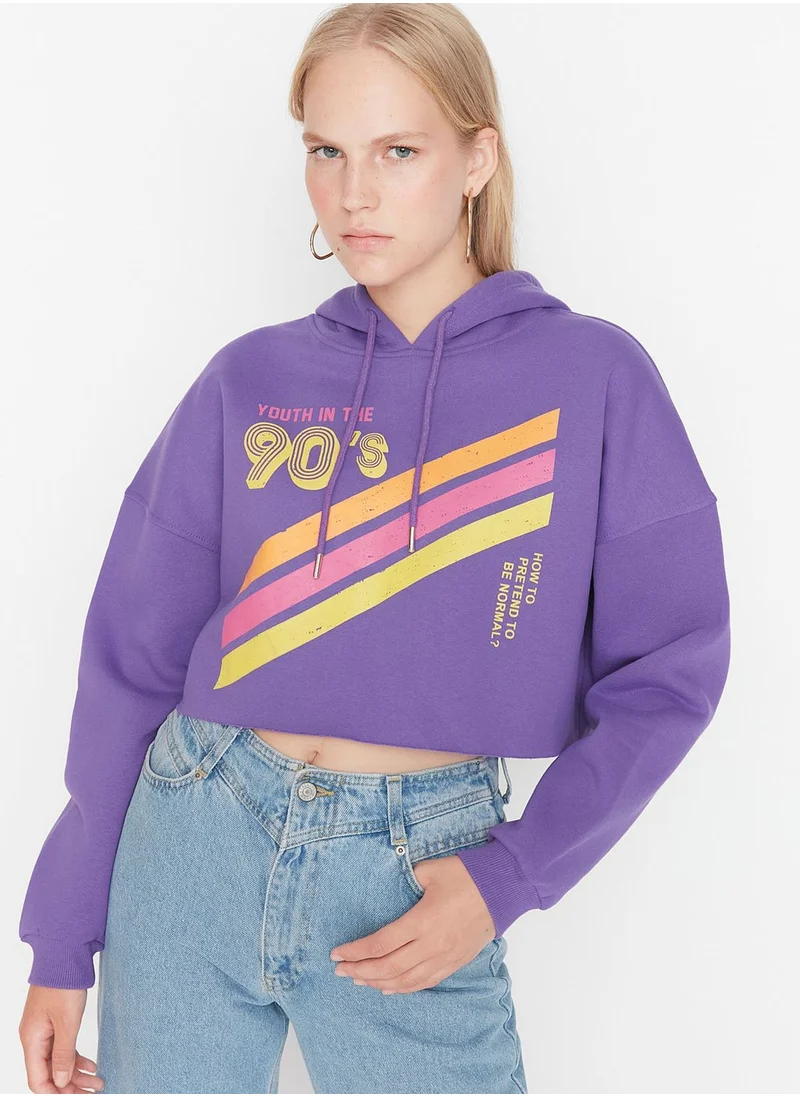 trendyol Crop Printed Hoodie