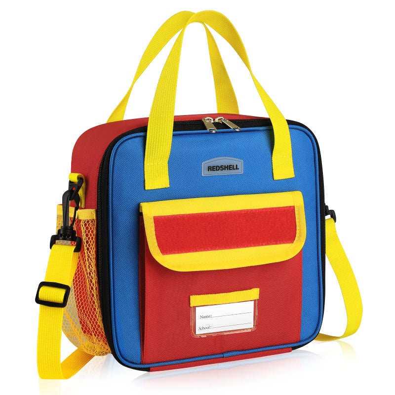 REDSHELL Tactical Lunch Box Kids, Large Insulated Lunch Bag for Boys Girls, Cooler Lunchbag, Square Toddler Lunchbox, School Daycare Lunch Tote Pail with Water Bottle Holder Shoulder Strap, Red Blue - Image 1