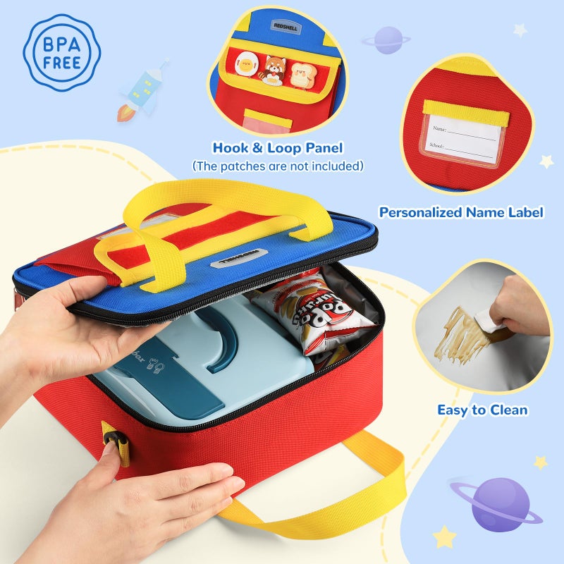 REDSHELL Tactical Lunch Box Kids, Large Insulated Lunch Bag for Boys Girls, Cooler Lunchbag, Square Toddler Lunchbox, School Daycare Lunch Tote Pail with Water Bottle Holder Shoulder Strap, Red Blue - Image 3