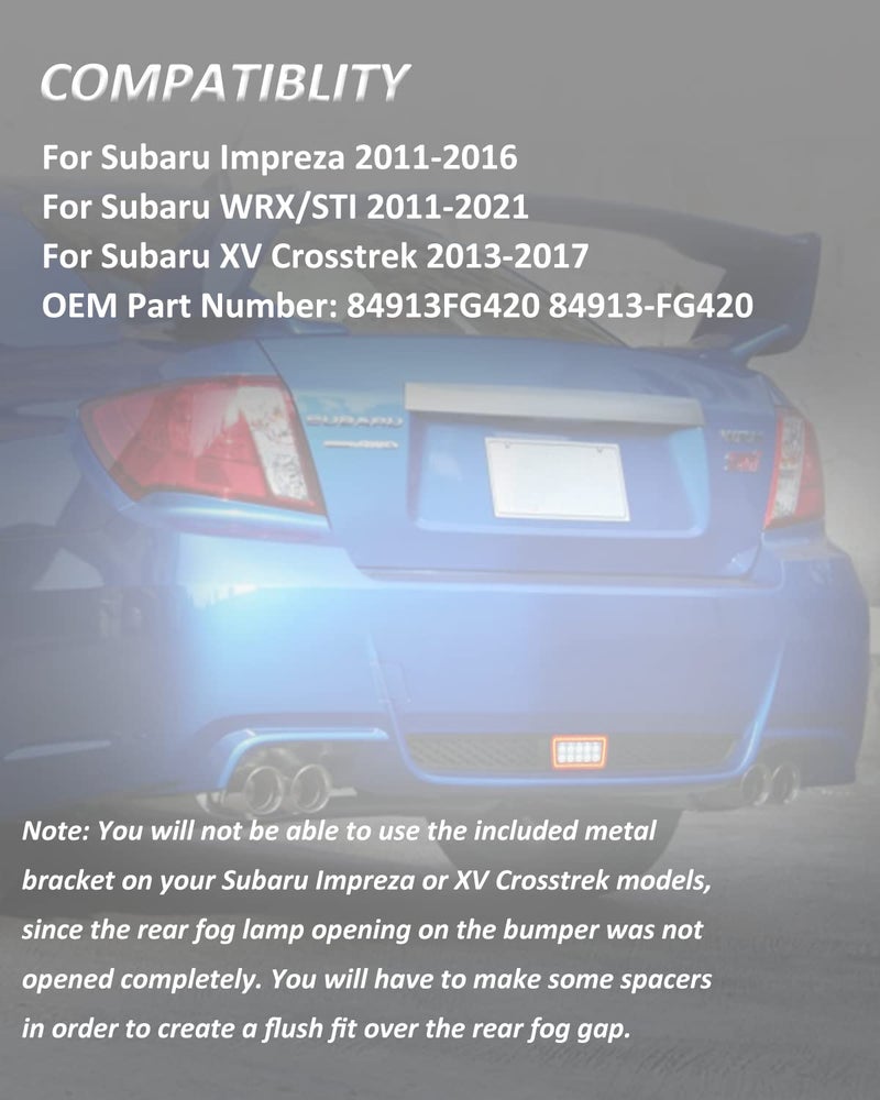 Bestview مجموعة مصابيح الضباب الخلفية LED 5 في 1 من بيست فيو متوافقة مع سوبارو WRX STI إمبريزا XV كروس تريك 2011-2021، تعمل كأضواء فرامل خلفية واحتياطية وإشارة انعطاف (عدسة دخانية) - Image 4