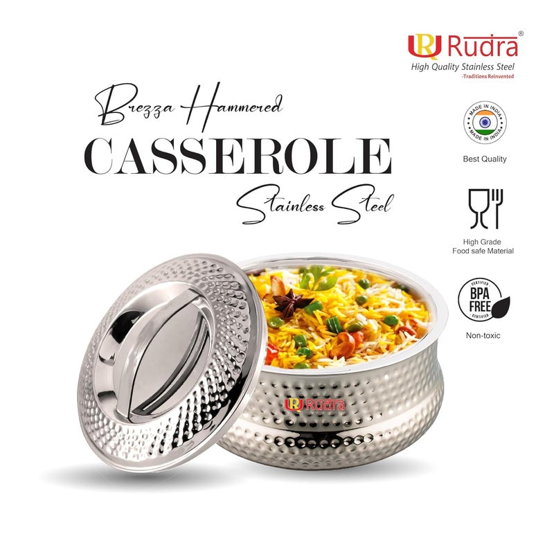 Rudra Brezza Hammered Double Walled Stainless Steel Casserole PU Insulated Hot Cold Hygiene OdourlessEasy to Carry 1 Litre - Image 4