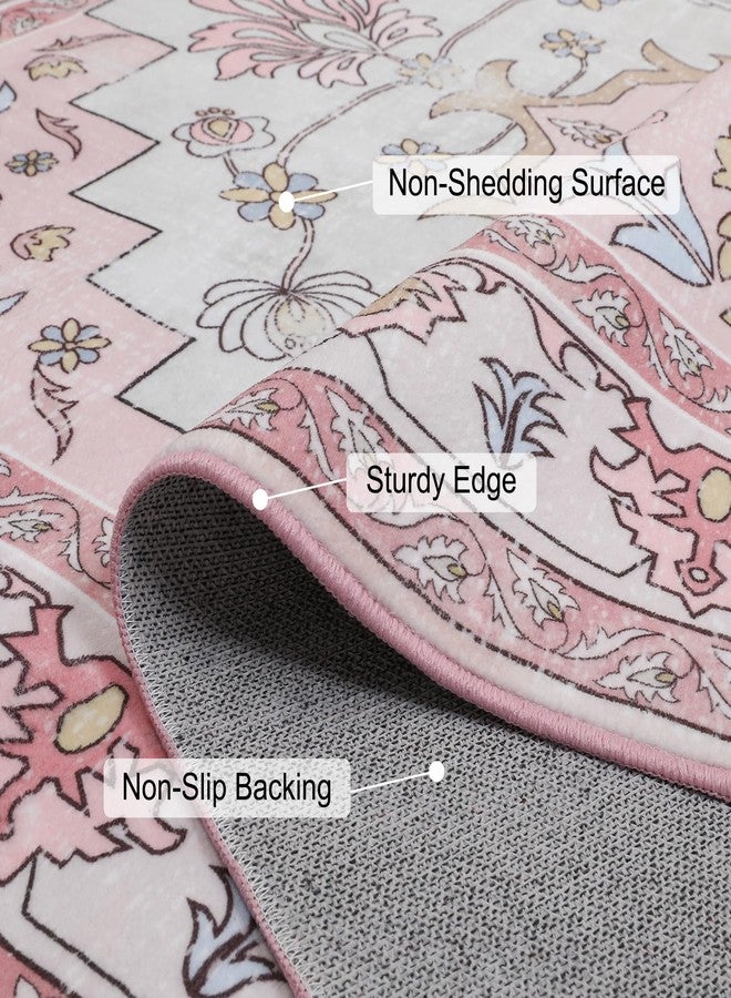 MOSISO 5x7 Area Rug for Living Room, Washable Area Rug, Non Slip Vintage National Area Rugs, Low Pile Carpet, Faux Wool Rectangular Area Rugs Carpet for Living Room Bedroom Dining Room, Home, Pink - Image 5