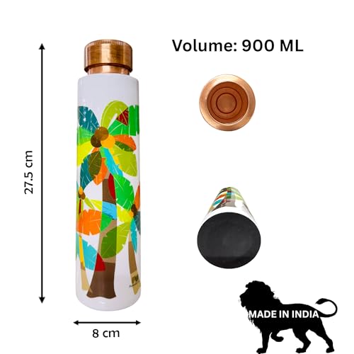 PAINTZSTORIES A Celebration of Palm Trees Meena Print Copper Water Bottle | Handcrafted Tamba Bottle | Premium Copper Water Bottle for Home Décor, Office, Travel & Gifting | 900 ml - Image 2