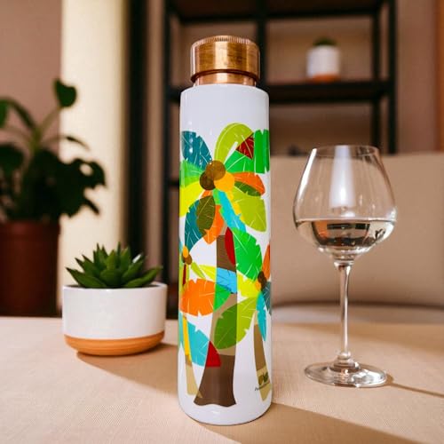 PAINTZSTORIES A Celebration of Palm Trees Meena Print Copper Water Bottle | Handcrafted Tamba Bottle | Premium Copper Water Bottle for Home Décor, Office, Travel & Gifting | 900 ml - Image 5