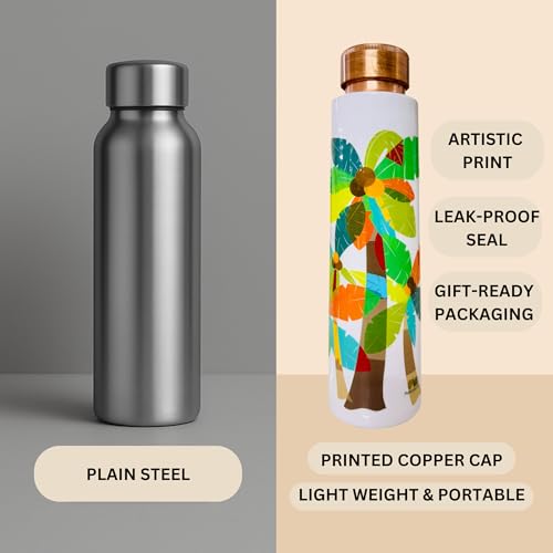 PAINTZSTORIES A Celebration of Palm Trees Meena Print Copper Water Bottle | Handcrafted Tamba Bottle | Premium Copper Water Bottle for Home Décor, Office, Travel & Gifting | 900 ml - Image 4