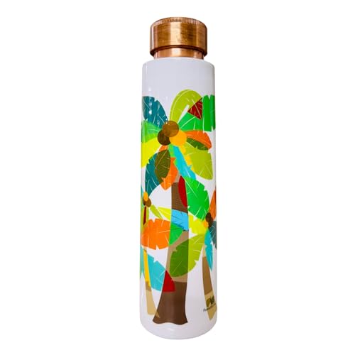 PAINTZSTORIES A Celebration of Palm Trees Meena Print Copper Water Bottle | Handcrafted Tamba Bottle | Premium Copper Water Bottle for Home Décor, Office, Travel & Gifting | 900 ml - Image 1