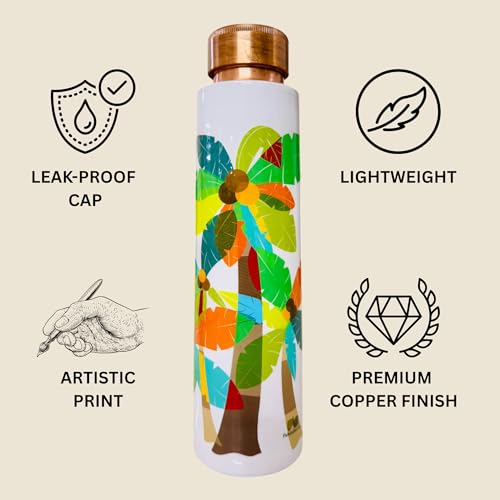 PAINTZSTORIES A Celebration of Palm Trees Meena Print Copper Water Bottle | Handcrafted Tamba Bottle | Premium Copper Water Bottle for Home Décor, Office, Travel & Gifting | 900 ml - Image 3