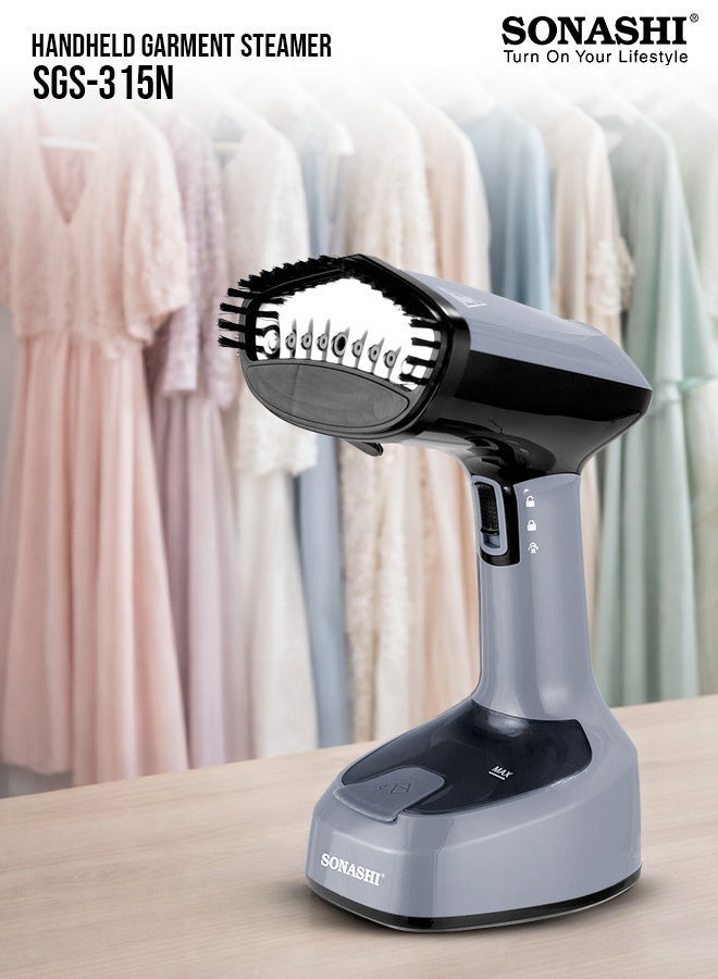 SONASHI Foldable Handheld Garment Steamer|1400W| 150 ML| Upto 25g/min Continuous Powerful Steam |Lock Steam Switch| Ultra Easy Wrinkle Remover| Travel-Friendly |Removable Fabric Brush |SGS-315N Grey 150 ml 1400 W SGS-315N grey - Image 1