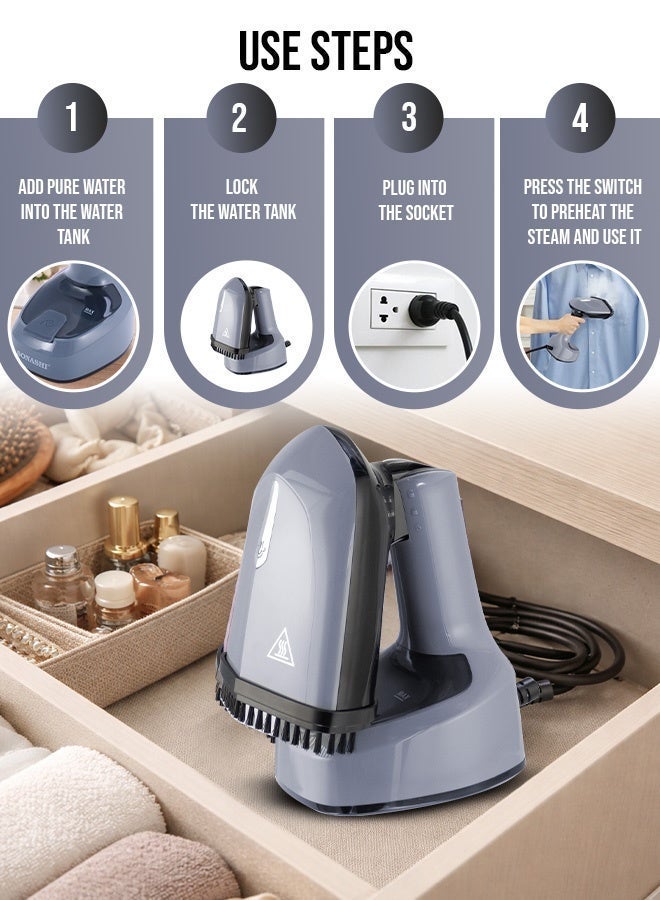SONASHI Foldable Handheld Garment Steamer|1400W| 150 ML| Upto 25g/min Continuous Powerful Steam |Lock Steam Switch| Ultra Easy Wrinkle Remover| Travel-Friendly |Removable Fabric Brush |SGS-315N Grey 150 ml 1400 W SGS-315N grey - Image 5
