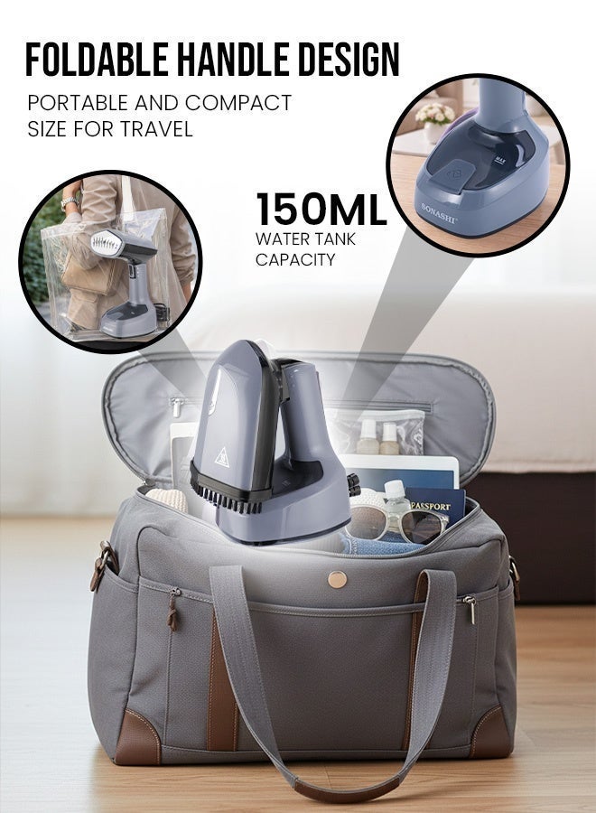 SONASHI Foldable Handheld Garment Steamer|1400W| 150 ML| Upto 25g/min Continuous Powerful Steam |Lock Steam Switch| Ultra Easy Wrinkle Remover| Travel-Friendly |Removable Fabric Brush |SGS-315N Grey 150 ml 1400 W SGS-315N grey - Image 4