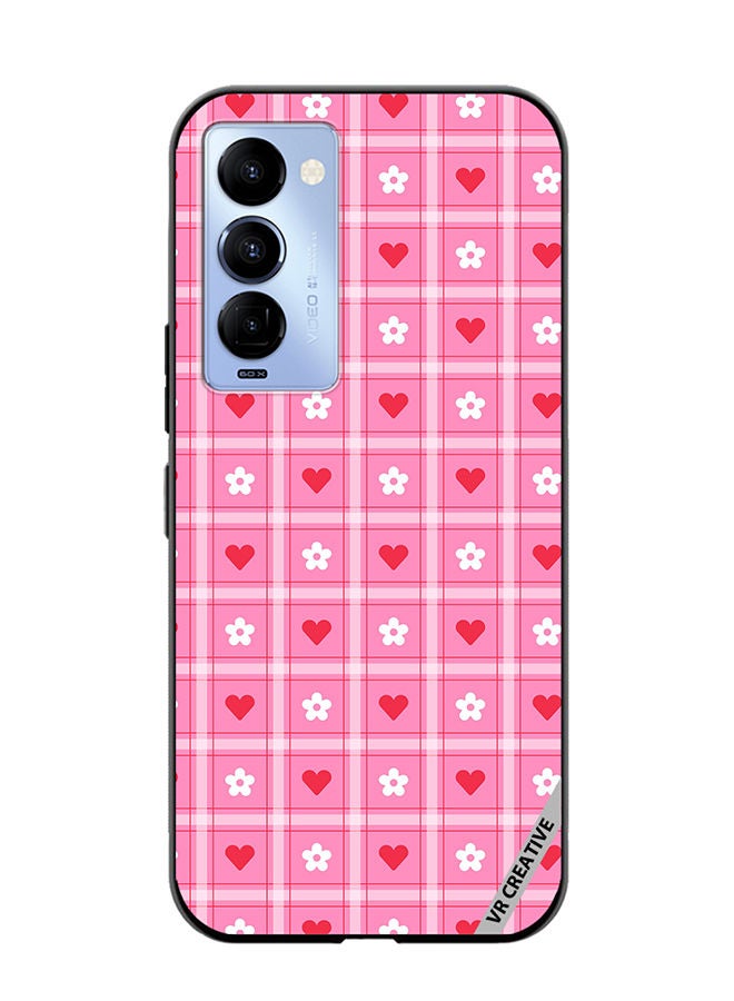 VR CREATIVE Protective Case Cover For Tecno Camon 18/18 P Cute Heart Love Daisy Flower Red Pink Design Multicolour - Image 1