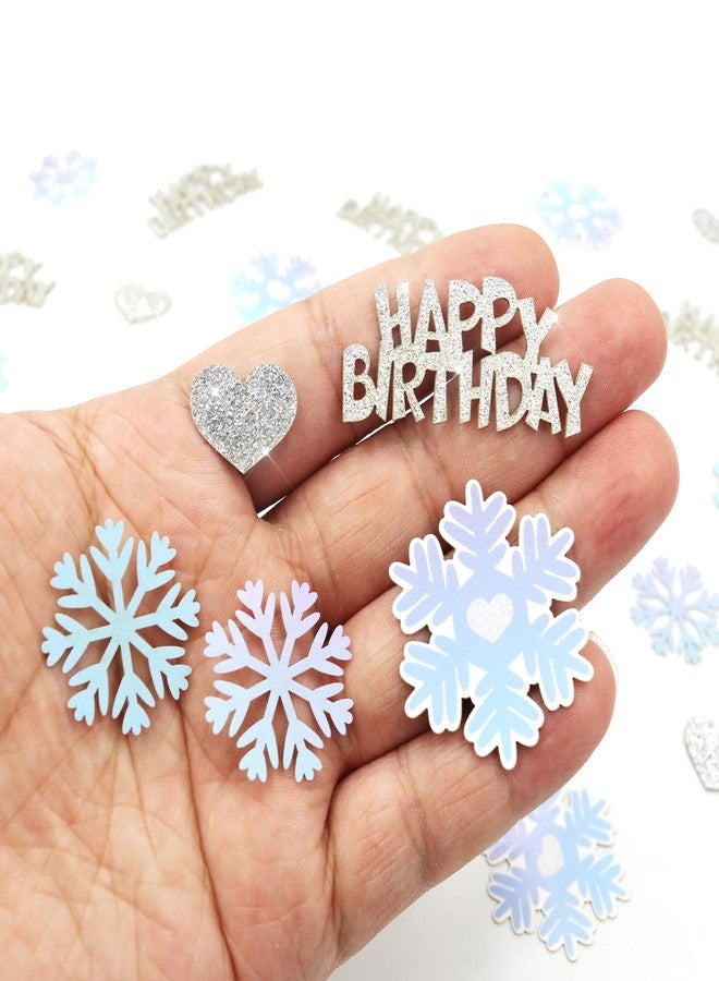 Blopee Blue Silver Purple Snowflake Happy Birthday Confetti for Table - 200PC Glitter Heart Snowflakes Table Scatters intend for Winter Wonderland Frozen Birthday Party Decorations - Image 2