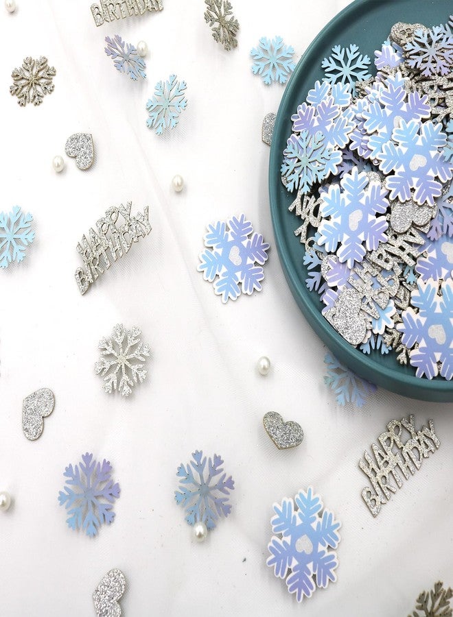 Blopee Blue Silver Purple Snowflake Happy Birthday Confetti for Table - 200PC Glitter Heart Snowflakes Table Scatters intend for Winter Wonderland Frozen Birthday Party Decorations - Image 4