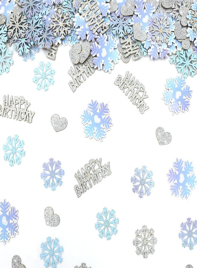Blopee Blue Silver Purple Snowflake Happy Birthday Confetti for Table - 200PC Glitter Heart Snowflakes Table Scatters intend for Winter Wonderland Frozen Birthday Party Decorations - Image 1