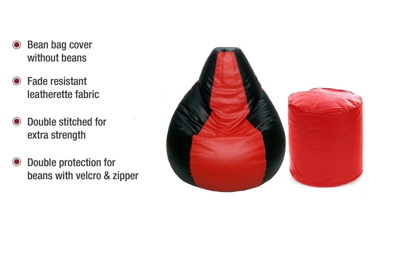 TRUE 2 F XXL Teardrop Bean Bag Cover Foot Stool Only Without Beans RedBlack XXL - Image 4