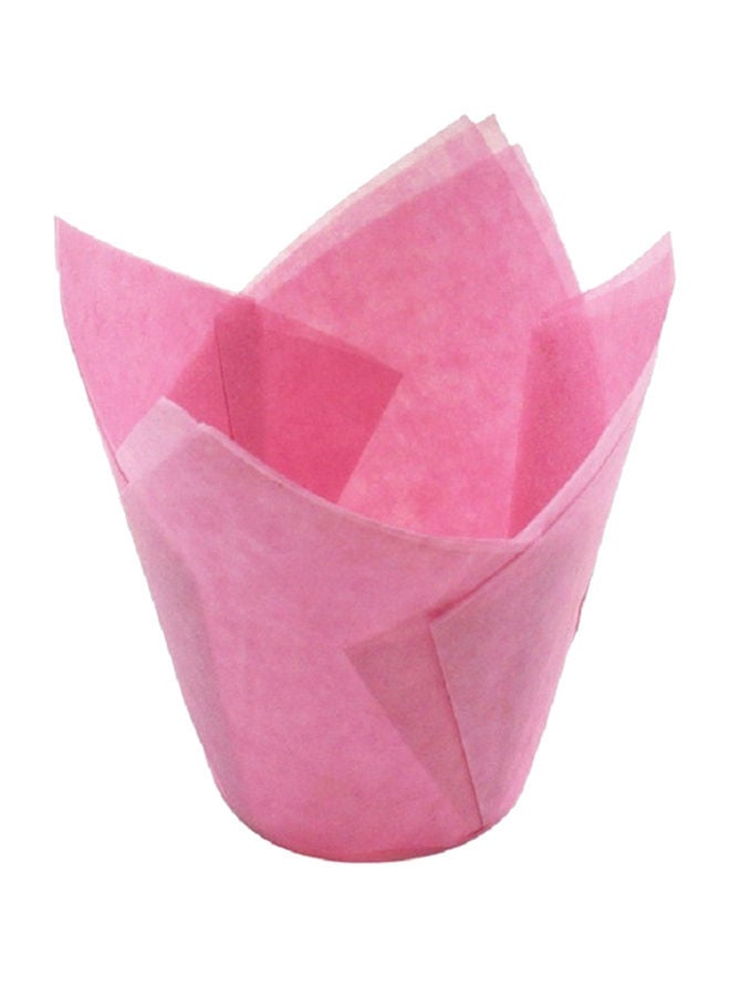 NIBEMINENT 50-Piece Tulip Shape Oil Heat Resistant Cake Paper Cup Pink 10 x 15centimeter