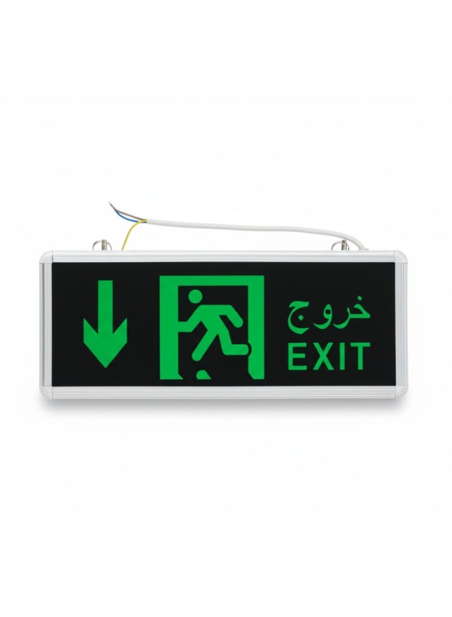 Hitex Giffex Led Emergency Exit Sign Luminaire – Fire Emergency Evacuation Light, Wall/Ceiling Mount, Built-In 2-Hour Battery Backup, AC 220–240V, Long-Life LED (DOWN ARROW) - Image 1