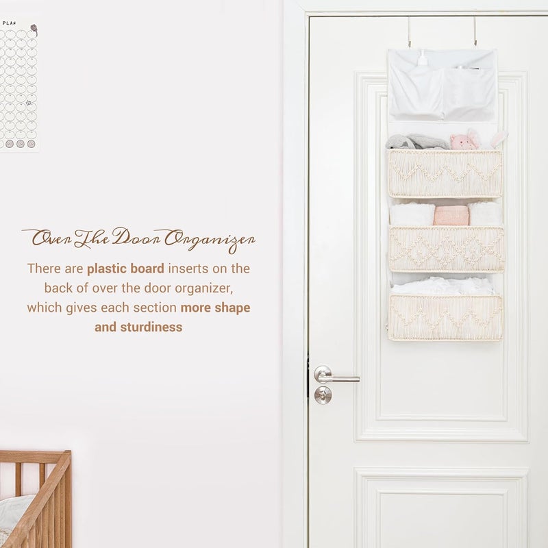 Mkono Macrame Over The Door Organizer Boho Decor Hanging Nursery Storage with 3 Large Woven Pockets, Back of Door Organizer for Bedroom Bathroom Closet Pantry Dorm, Ivory, Gifts for Mother, Girls - Image 3