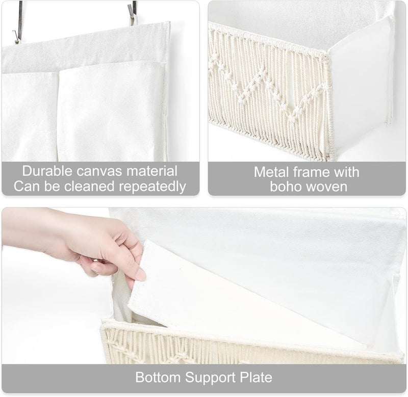 Mkono Macrame Over The Door Organizer Boho Decor Hanging Nursery Storage with 3 Large Woven Pockets, Back of Door Organizer for Bedroom Bathroom Closet Pantry Dorm, Ivory, Gifts for Mother, Girls - Image 5