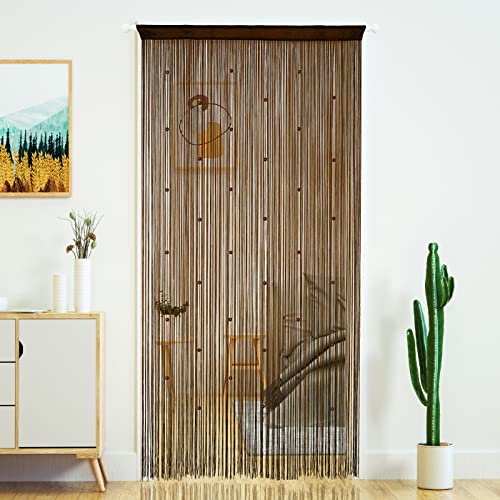 YaoYue Beaded Curtain Door String Curtains for Doorway Tassels Beads Hanging Fringe Hippie Room Divider Window Hallway Entrance Wall Closet Bedroom Privacy Decor (39×79in/100×200cm, Coffee) - Image 1