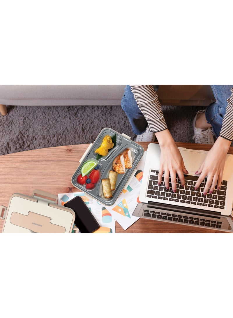 GREEN LION Electric Lunchbox 850ml / Removable Inner Container / Food Grade PP Material / LID With Latches / Detachable UK Plug Power Cord / Dishwasher Safe / BPA-Free / Leak Proof / Portable Handle GLB-05- Beige - Image 2