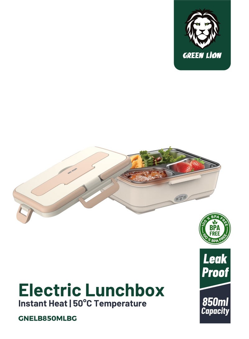 GREEN LION Electric Lunchbox 850ml / Removable Inner Container / Food Grade PP Material / LID With Latches / Detachable UK Plug Power Cord / Dishwasher Safe / BPA-Free / Leak Proof / Portable Handle GLB-05- Beige - Image 1