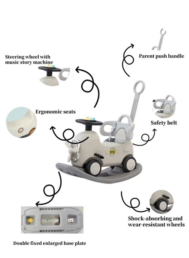 Rocking Horse Toys,Multifunctional Baby Rocking Horse,3 In 1 Interactive Rocking Horse With Push Rod,Kid's Ride on Toys,children's Balance Bike Toys,with Detachable Balance Board Push Handle and 4 Smooth Wheels for Boys Girls，Easy to Swing and Assemble（Grey） - Image 3