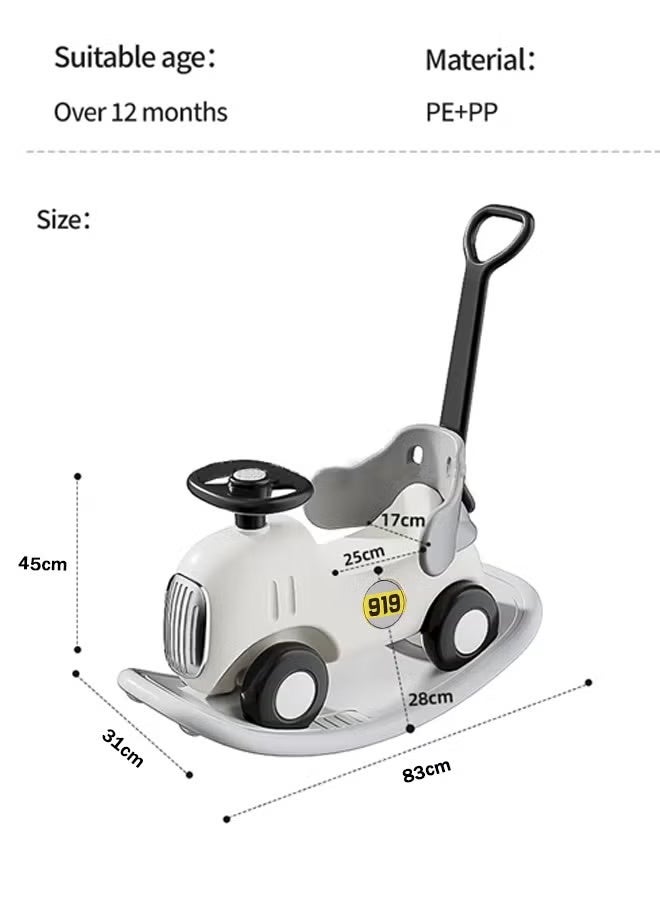 Rocking Horse Toys,Multifunctional Baby Rocking Horse,3 In 1 Interactive Rocking Horse With Push Rod,Kid's Ride on Toys,children's Balance Bike Toys,with Detachable Balance Board Push Handle and 4 Smooth Wheels for Boys Girls，Easy to Swing and Assemble（Grey） - Image 2