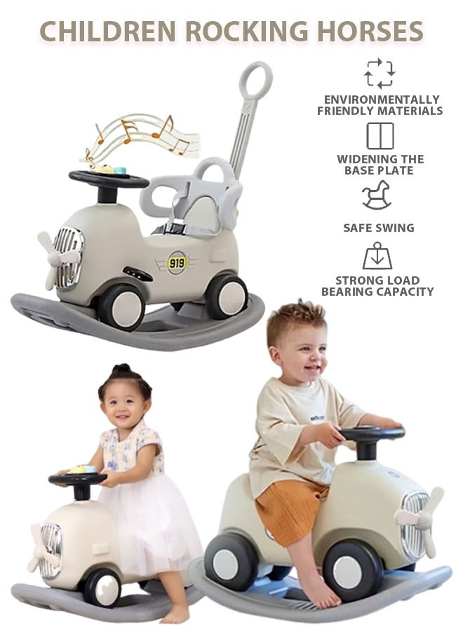 Rocking Horse Toys,Multifunctional Baby Rocking Horse,3 In 1 Interactive Rocking Horse With Push Rod,Kid's Ride on Toys,children's Balance Bike Toys,with Detachable Balance Board Push Handle and 4 Smooth Wheels for Boys Girls，Easy to Swing and Assemble（Grey） - Image 1