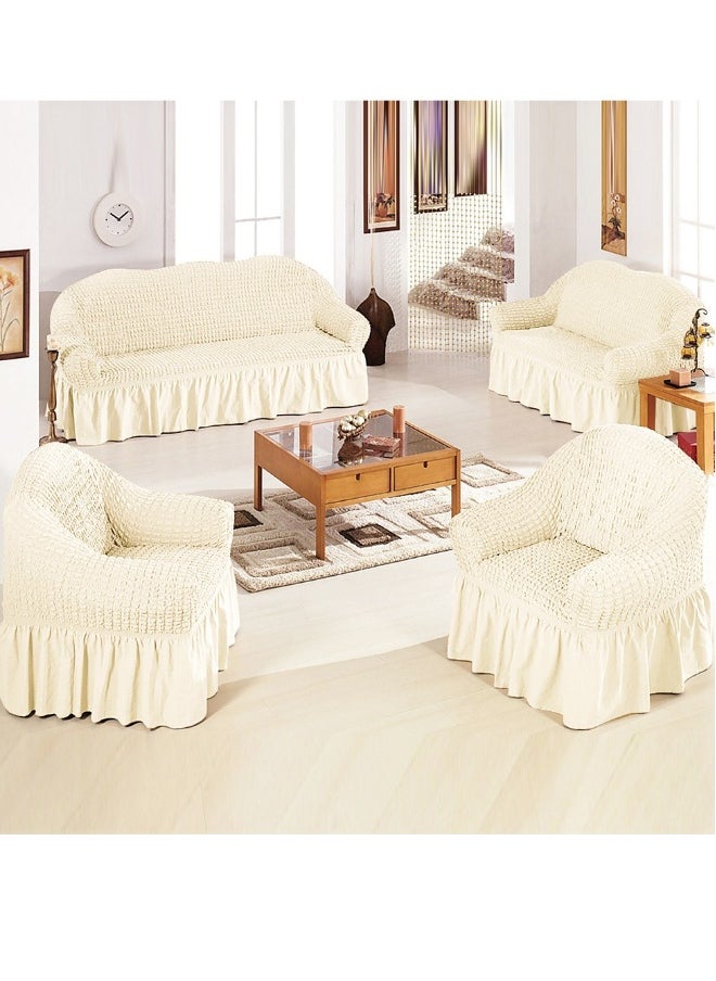 Generic Armchair sliding cover Easy-fit sofa sofa cover with skirt, durable washable universal high-elastic furniture protector, suitable for children and pets (beige)  - Image 1