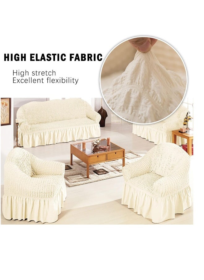 Generic Armchair sliding cover Easy-fit sofa sofa cover with skirt, durable washable universal high-elastic furniture protector, suitable for children and pets (beige)  - Image 2
