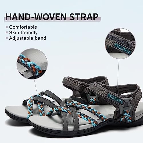 MEGNYA Summer Outdoor Hiking Sandals Women, Arch Support Rubber Outsole Sandals Hook Loop Strap, Comfortable Standing Cushioned Sandals Walking Size 6 - Image 3