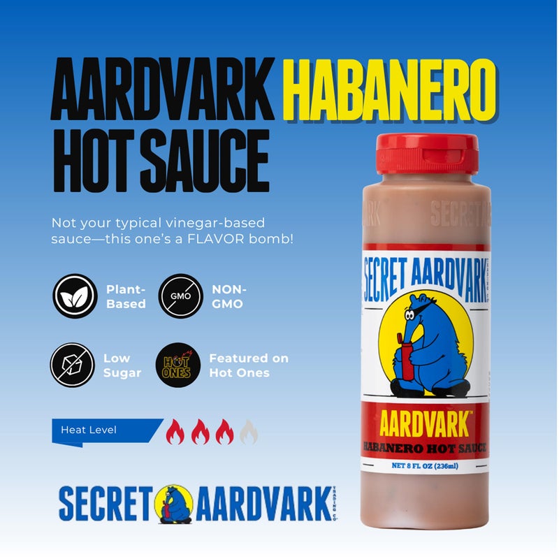 Secret Aardvark Habanero Hot Sauce - Habanero Peppers & Roasted Tomatoes, Medium Spiced Hot Sauce, BBQ Sauce, Non-GMO, Low Sugar, Low Carb, Hot Sauce & Marinade - 8 fl oz 1 Pack - Image 2