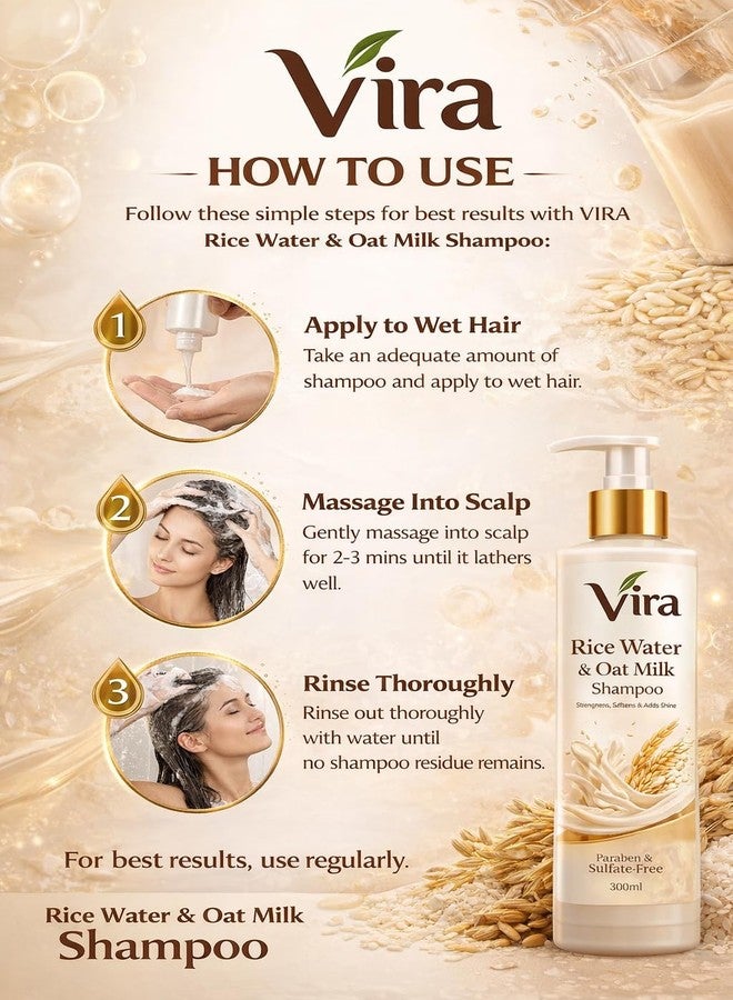 Vira Rice Water & Oat Milk Shampoo 250ml | Hair Strengthening, Anti Hair Fall & Smoothening Shampoo | Nourishing Herbal Formula for Soft, Shiny & Healthy Hair - Image 4