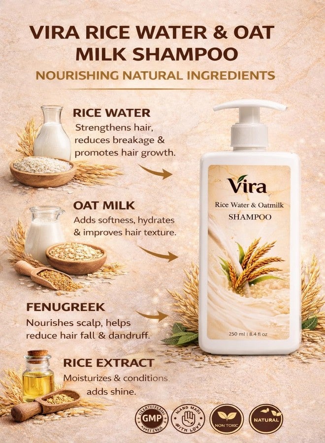 Vira Rice Water & Oat Milk Shampoo 250ml | Hair Strengthening, Anti Hair Fall & Smoothening Shampoo | Nourishing Herbal Formula for Soft, Shiny & Healthy Hair - Image 3