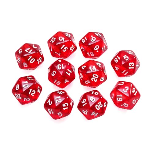 Yiotfandoll 10 Pieces Polyhedral Dice Set D20 Dice 20mm Acrylic 20 Sided Game Dice for Dungeons and Dragons RPG MTG DND Dice Table Games Transparent Red - Image 1