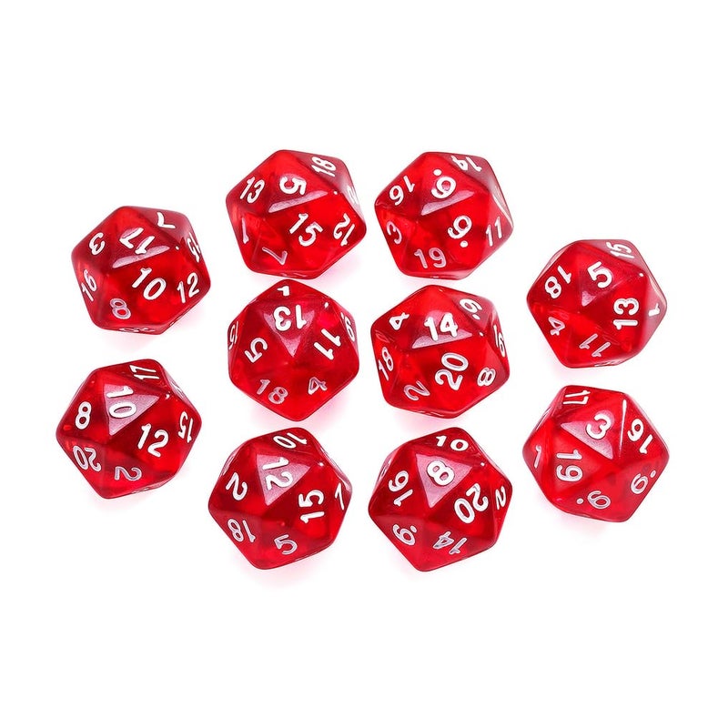 Yiotfandoll 10 Pieces Polyhedral Dice Set D20 Dice 20mm Acrylic 20 Sided Game Dice for Dungeons and Dragons RPG MTG DND Dice Table Games Transparent Red - Image 3