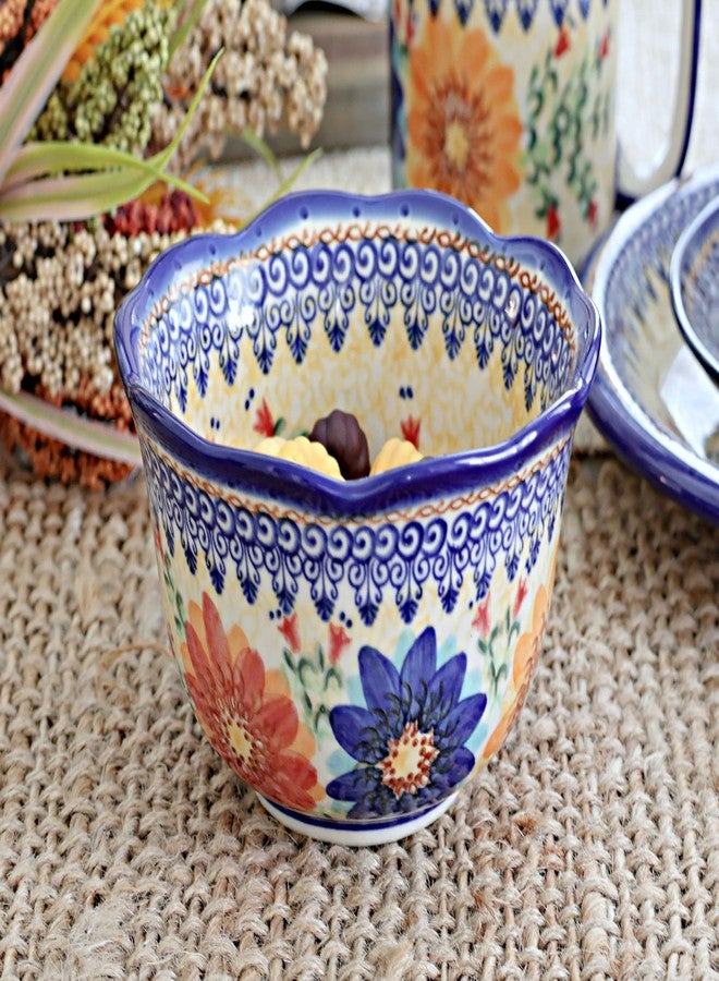 Blue Rose Pottery وعاء صغير عميق بتصميم صدفي من الخزف البولندي "بلو روز" - بنقشة "انفجار الخريف البرتقالي" - قطر 5.75 بوصة - طبق فريد للحلويات والمقبلات أو الحلوى - Image 5