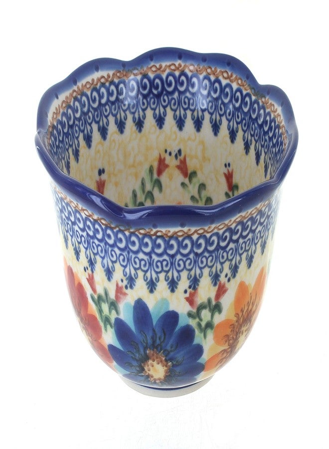 Blue Rose Pottery وعاء صغير عميق بتصميم صدفي من الخزف البولندي "بلو روز" - بنقشة "انفجار الخريف البرتقالي" - قطر 5.75 بوصة - طبق فريد للحلويات والمقبلات أو الحلوى - Image 1