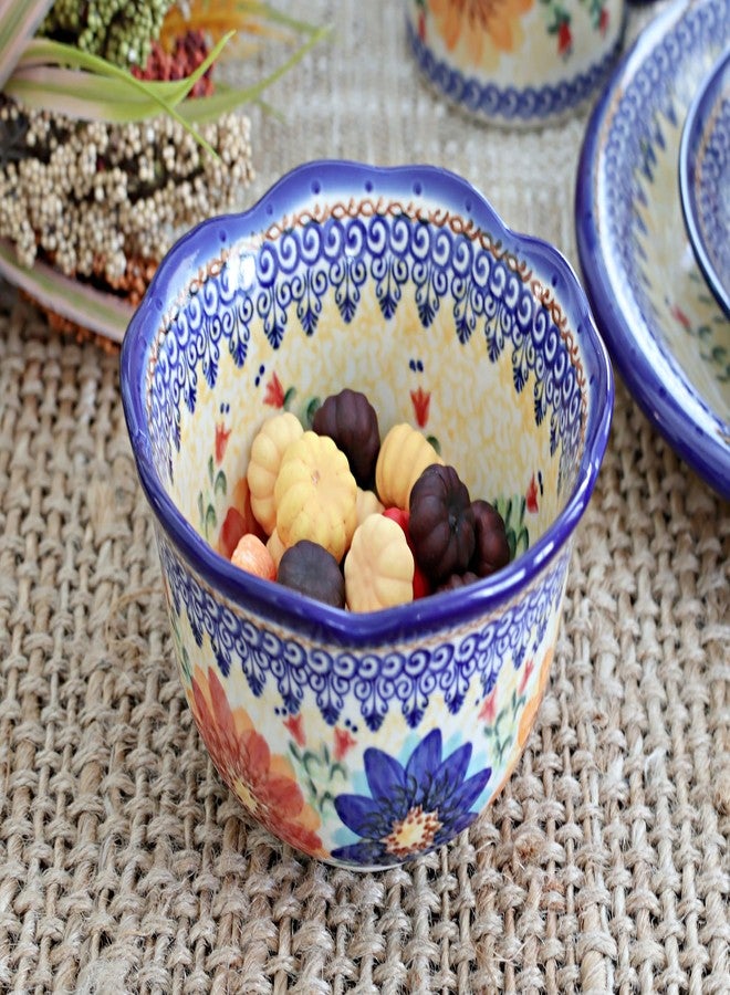 Blue Rose Pottery وعاء صغير عميق بتصميم صدفي من الخزف البولندي "بلو روز" - بنقشة "انفجار الخريف البرتقالي" - قطر 5.75 بوصة - طبق فريد للحلويات والمقبلات أو الحلوى - Image 4