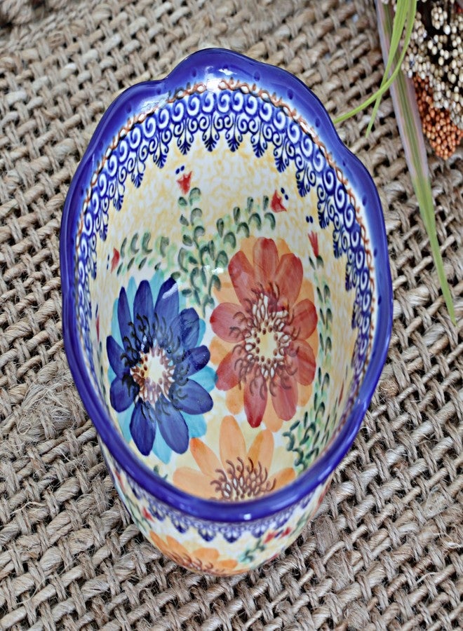 Blue Rose Pottery وعاء صغير عميق بتصميم صدفي من الخزف البولندي "بلو روز" - بنقشة "انفجار الخريف البرتقالي" - قطر 5.75 بوصة - طبق فريد للحلويات والمقبلات أو الحلوى - Image 3