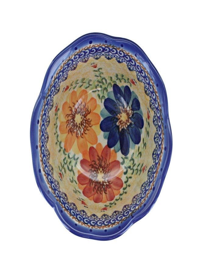 Blue Rose Pottery وعاء صغير عميق بتصميم صدفي من الخزف البولندي "بلو روز" - بنقشة "انفجار الخريف البرتقالي" - قطر 5.75 بوصة - طبق فريد للحلويات والمقبلات أو الحلوى - Image 2