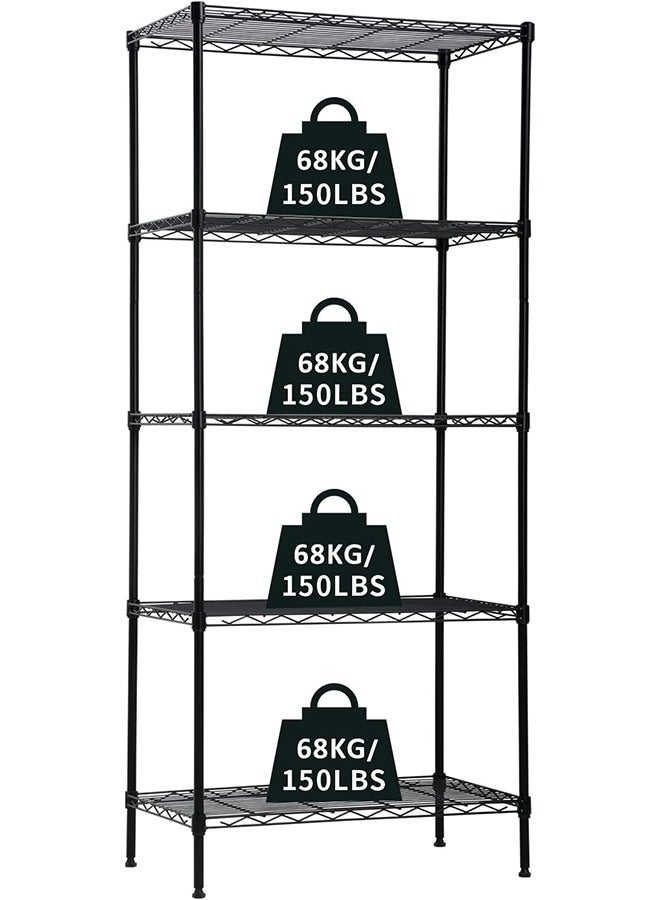 رفوف المطبخ قابل للتعديل رفوف التخزين المعدنية 5 طوابق سعة التخزين العمودي رفوف الغسيل والحمام المطبخ الكربون الصلب رفوف ( 60 * 32 * 150cm الأسود ) - Image 1