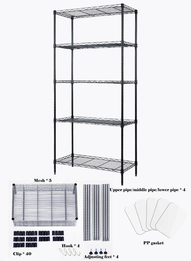رفوف المطبخ قابل للتعديل رفوف التخزين المعدنية 5 طوابق سعة التخزين العمودي رفوف الغسيل والحمام المطبخ الكربون الصلب رفوف ( 60 * 32 * 150cm الأسود ) - Image 2