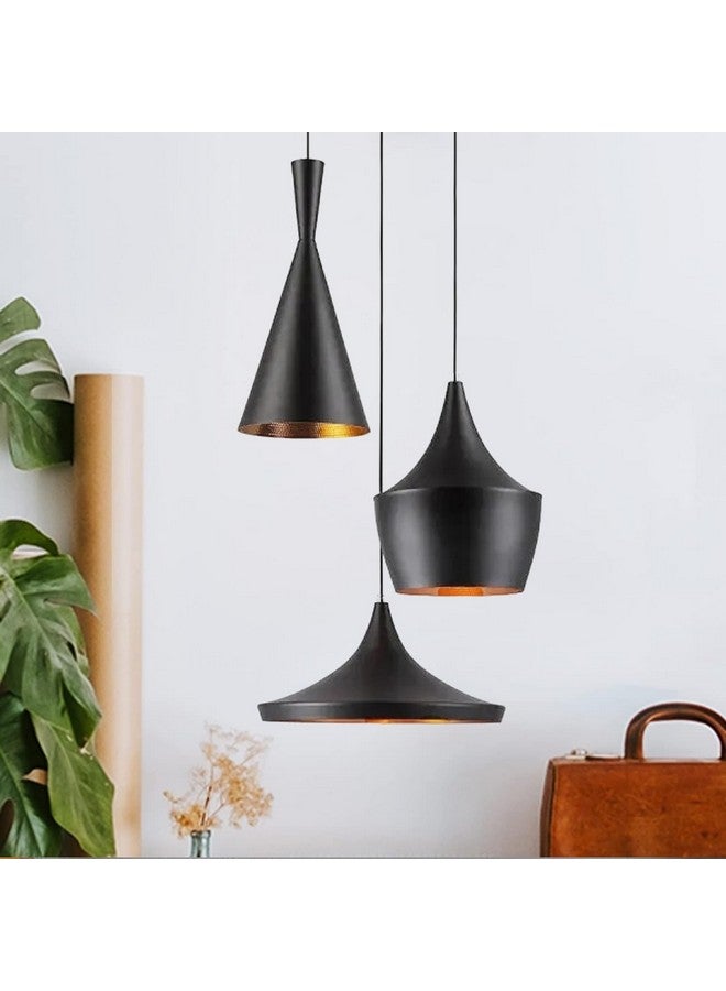 DarkVision Cluster of 3 Hanging Lights for Living Room, Hanging Lamps for Bedroom, Kitchen, Restaurant, Indoor Outdoor or Home Decoration, Metal Black (Cone, Tulip, Dholak Set, with Bulb) - Image 1