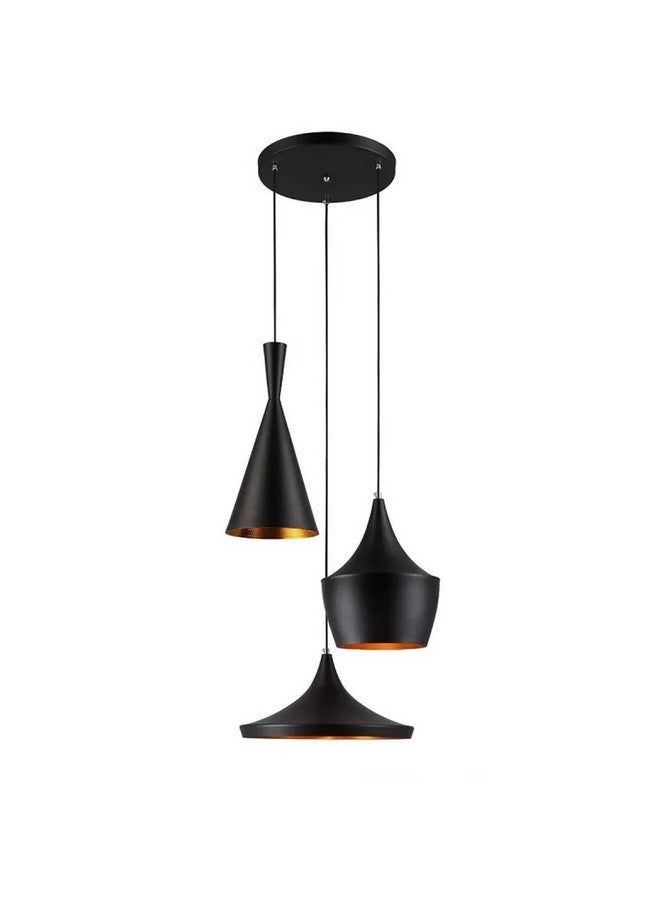DarkVision Cluster of 3 Hanging Lights for Living Room, Hanging Lamps for Bedroom, Kitchen, Restaurant, Indoor Outdoor or Home Decoration, Metal Black (Cone, Tulip, Dholak Set, with Bulb) - Image 5