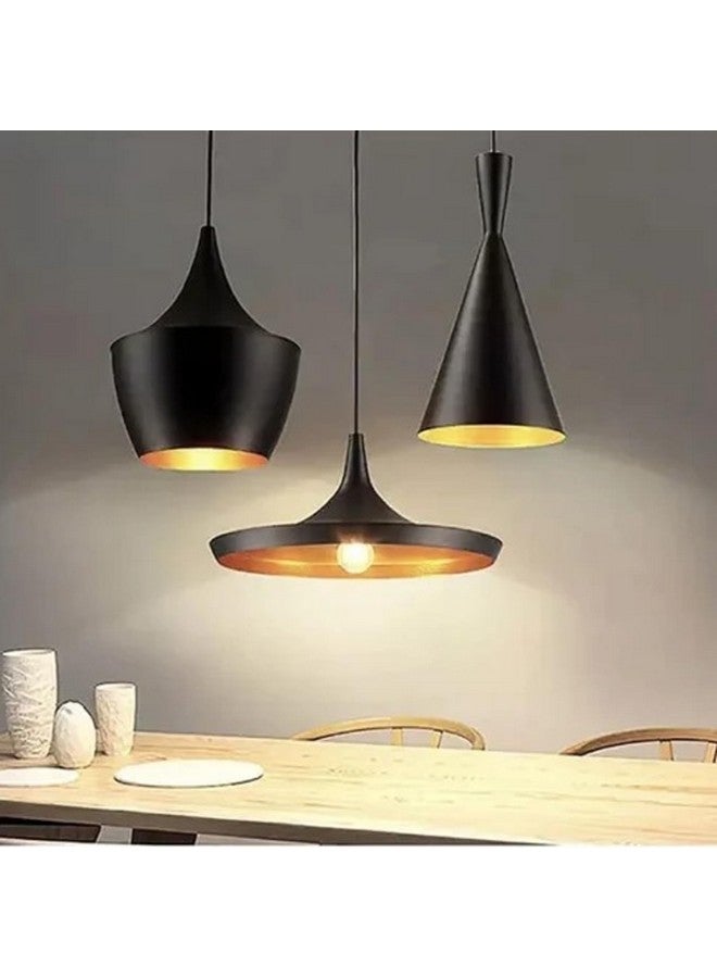 DarkVision Cluster of 3 Hanging Lights for Living Room, Hanging Lamps for Bedroom, Kitchen, Restaurant, Indoor Outdoor or Home Decoration, Metal Black (Cone, Tulip, Dholak Set, with Bulb) - Image 2