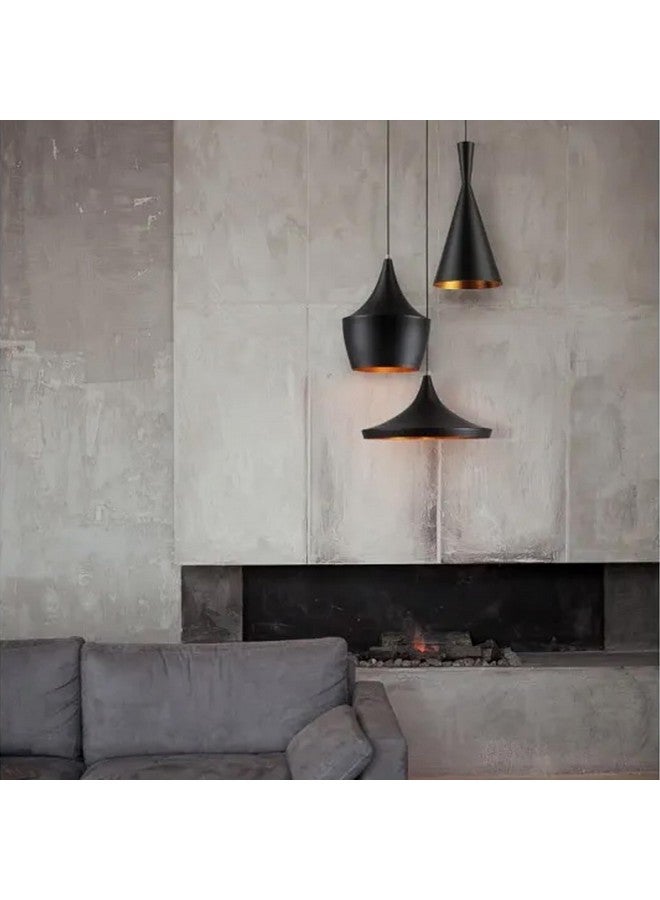 DarkVision Cluster of 3 Hanging Lights for Living Room, Hanging Lamps for Bedroom, Kitchen, Restaurant, Indoor Outdoor or Home Decoration, Metal Black (Cone, Tulip, Dholak Set, with Bulb) - Image 3