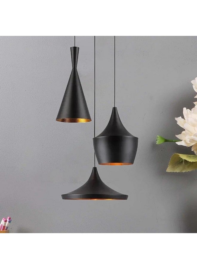 DarkVision Cluster of 3 Hanging Lights for Living Room, Hanging Lamps for Bedroom, Kitchen, Restaurant, Indoor Outdoor or Home Decoration, Metal Black (Cone, Tulip, Dholak Set, with Bulb) - Image 4